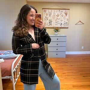 1. State Black Plaid Open Front Blazer Jacket Medium